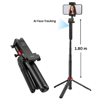 Hoco AI Gimbal Selfie Stick & Tripod extended to 1.80m showing AI face tracking feature