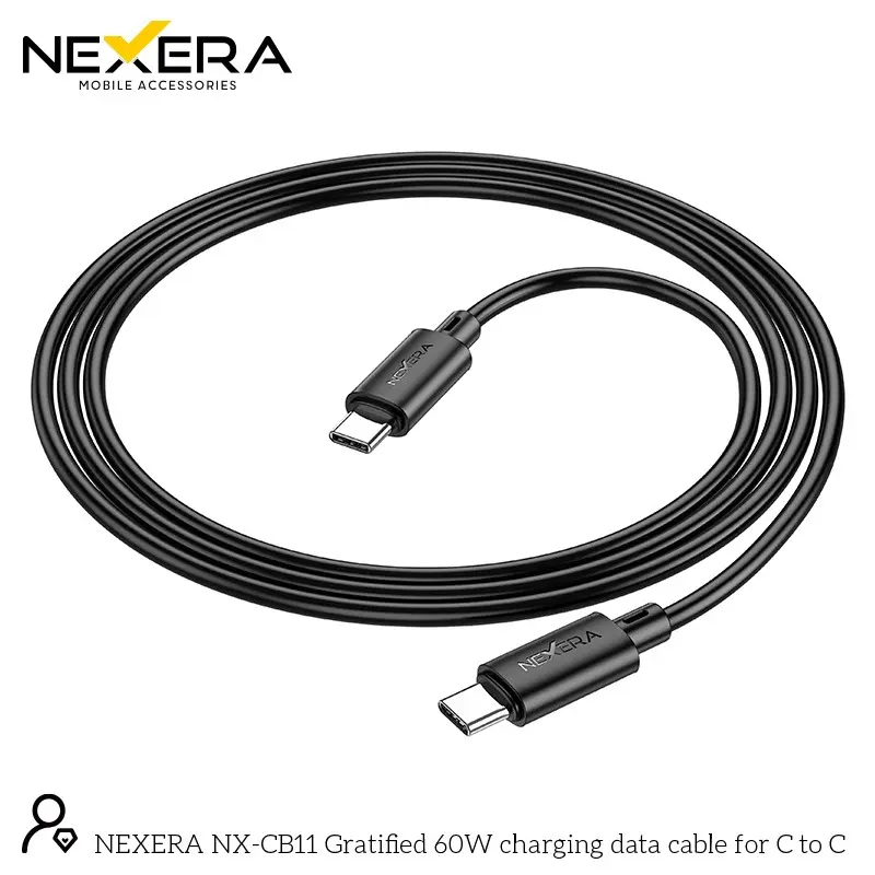 Nexera Leather-Style Cable USB-C to USB-C coiled on white background, 1 meter