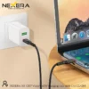 Nexera USB-C to USB-C cable charging a laptop and phone side by side
