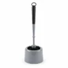 Black and grey toilet cleaning brush with matching freestanding storage holder