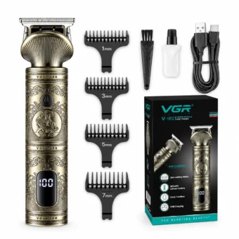 VGR V-962 rechargeable professional hair trimmer with guide combs, cleaning brush, oil bottle and USB charging cable