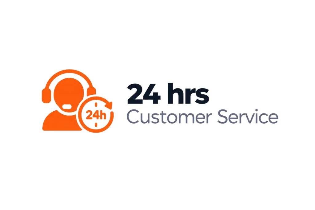 24 hours customer service - orange headset with 24 mark with writings