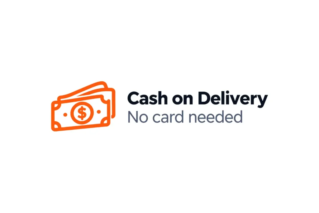 Cash on delivery icon - orange stack of banknotes with dollar sign with writings