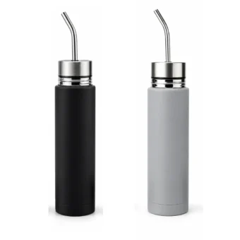 Yerba Mate Travel Bottle Thermos shown in black and gray color options side by side