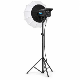 Rear view of LED softbox light with adjustable tripod stand